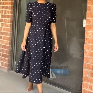 Polka dot a-line navy blue dress